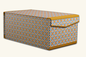 Fotobox currygelb, blau,Rautenmuster geometrisch